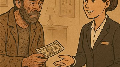 آنسة، أود استئجار غرفة في فندقك. -بالطبع سيدي تعال، اعتبر نفسك في منزلك.